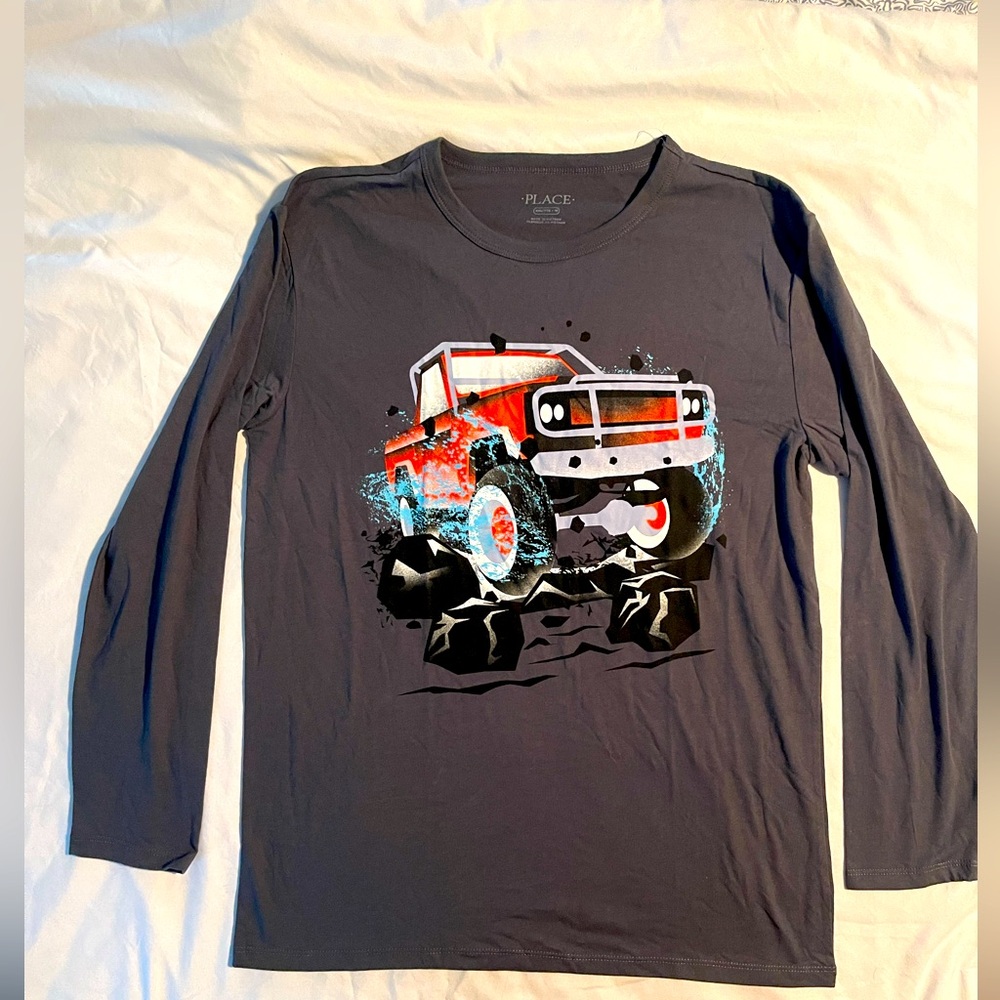 NWT The Children's Place Long Sleeve T-Shirt XXL Dark Gray W Monster Truck NEW